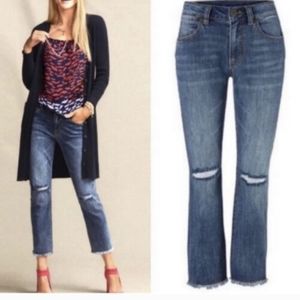 CAbi Cropped High Straight Distressed Jeans sz 12